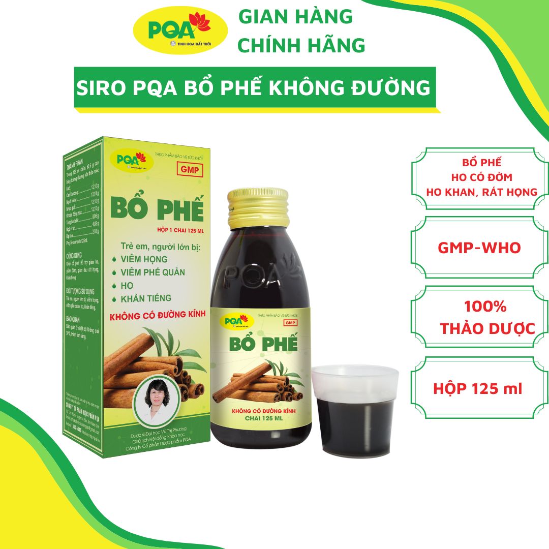 Bổ Phế Không Đường PQA Hỗ Trợ Giảm Ho, Đau Rát Họng Và Khản Tiếng Hộp 125ml