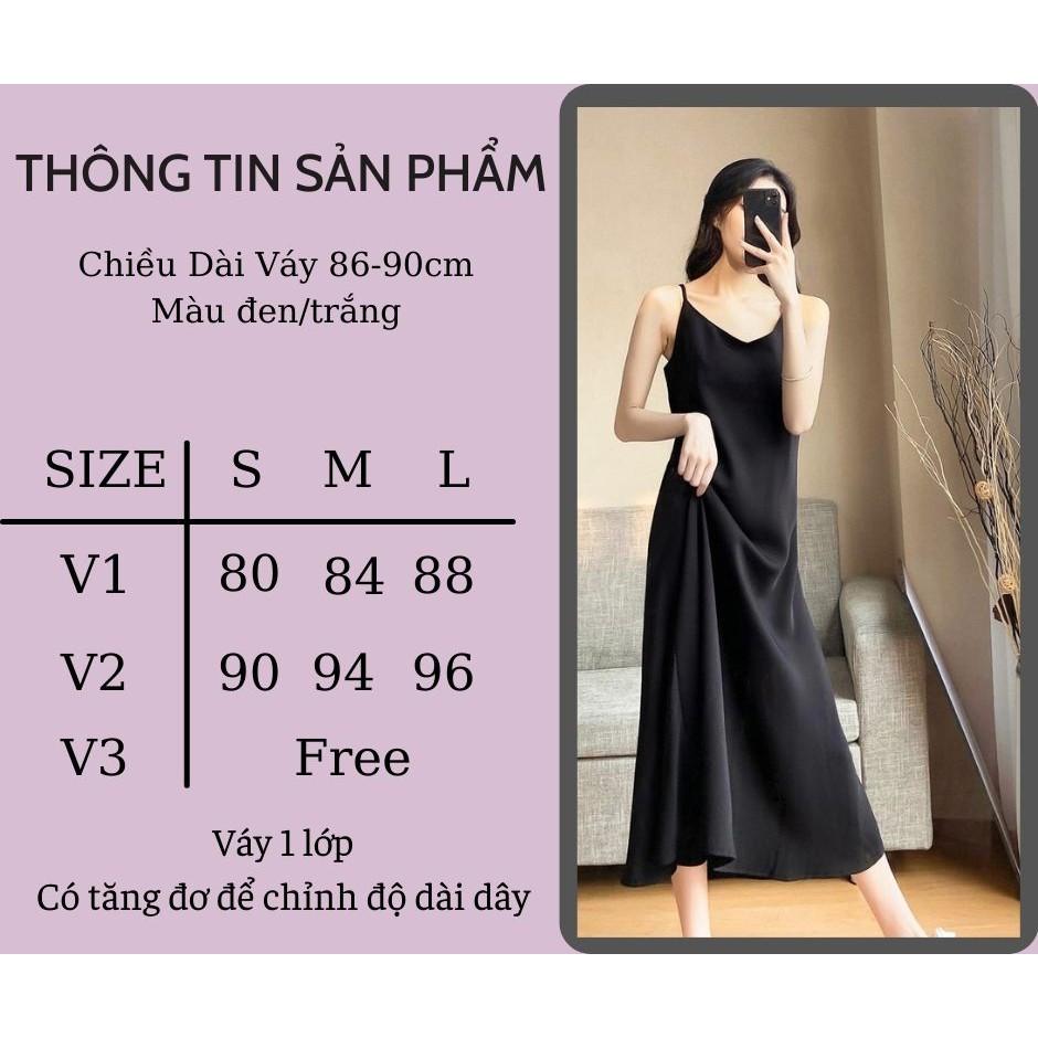 Đầm lụa 2 dây, Váy maxi hai dây suông, phù hợp đi biển, đầm ngủ suông, dự tiệc, màu trắng, đen SANMAY - VD027