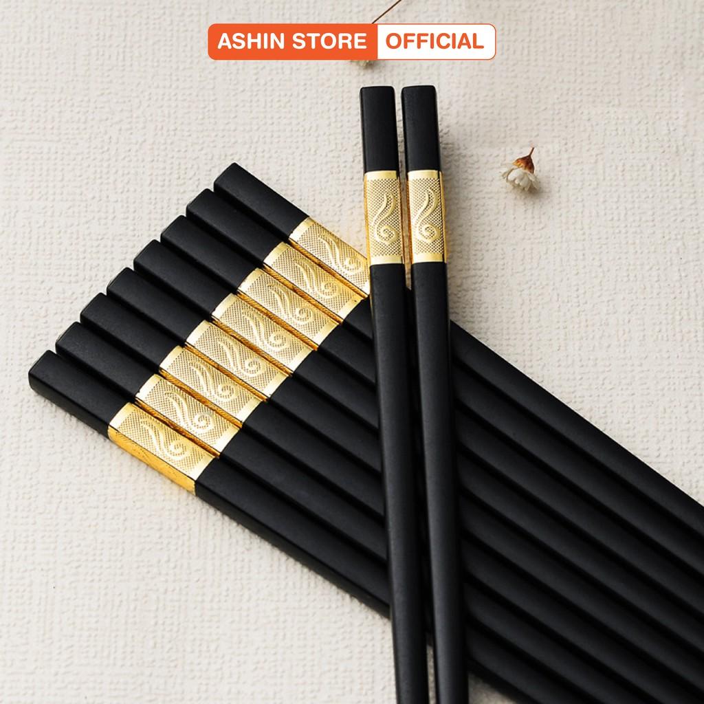 Bộ 10 Đôi Đũa Mạ Vàng Kèm Hộp Đựng Dành Cho Gia Đình Bền Đẹp