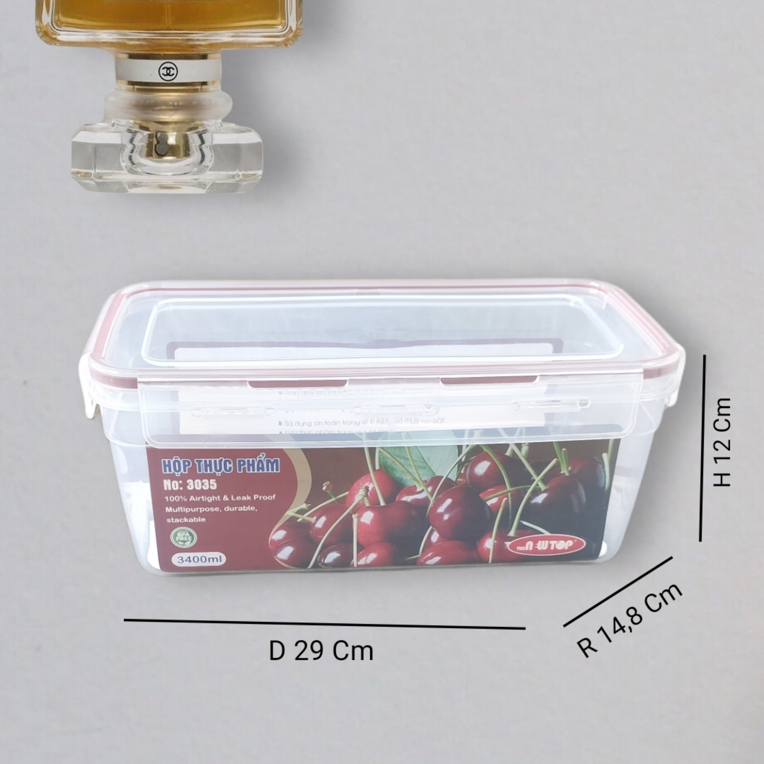 hộp thực phẩm chữ nhật 4 khóa hàn quốc cao cấp nắp kín zoong silicon có khay chống ẩm, để tủ lạnh, lò vi sóng DT3400ml