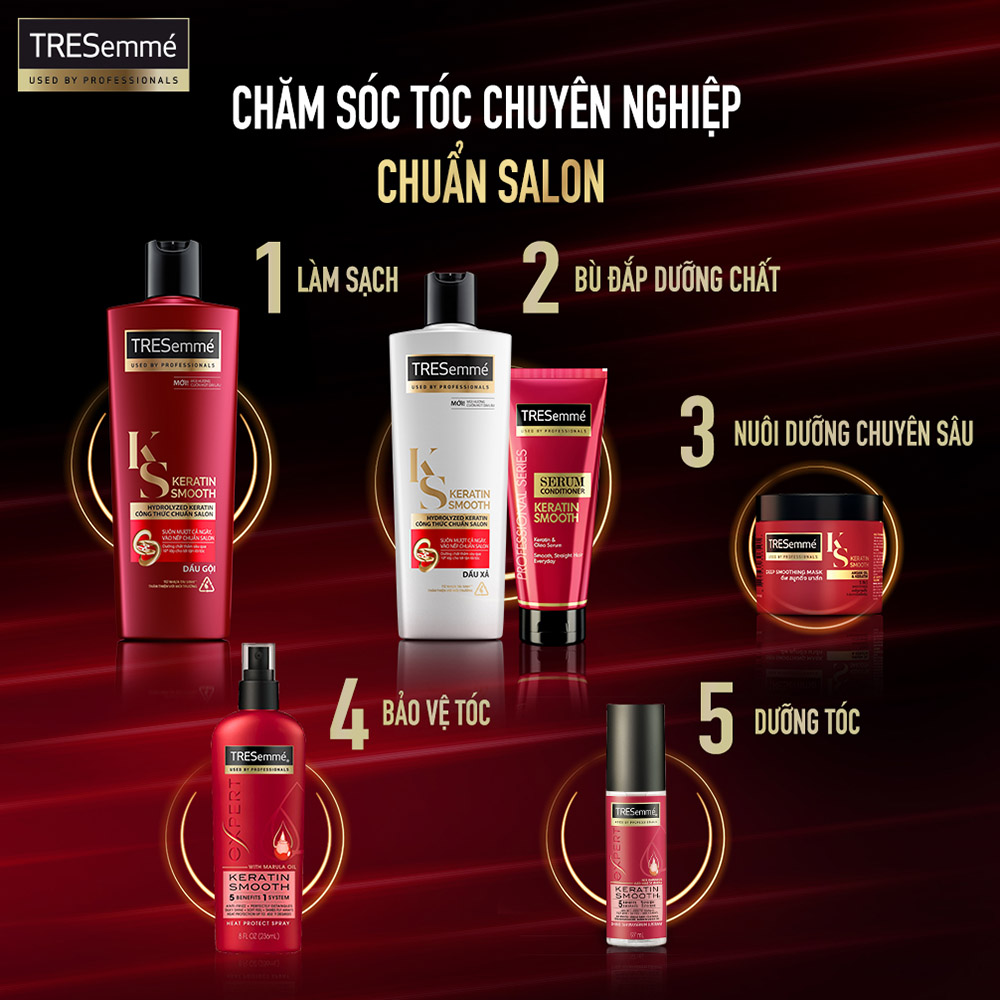 Dầu gội TRESEMME Keratin Smooth Cho tóc khô xơ rối Công thức Hydrolyzed Keratin Dưỡng Tóc Vào Nếp Suôn Mượt 850g