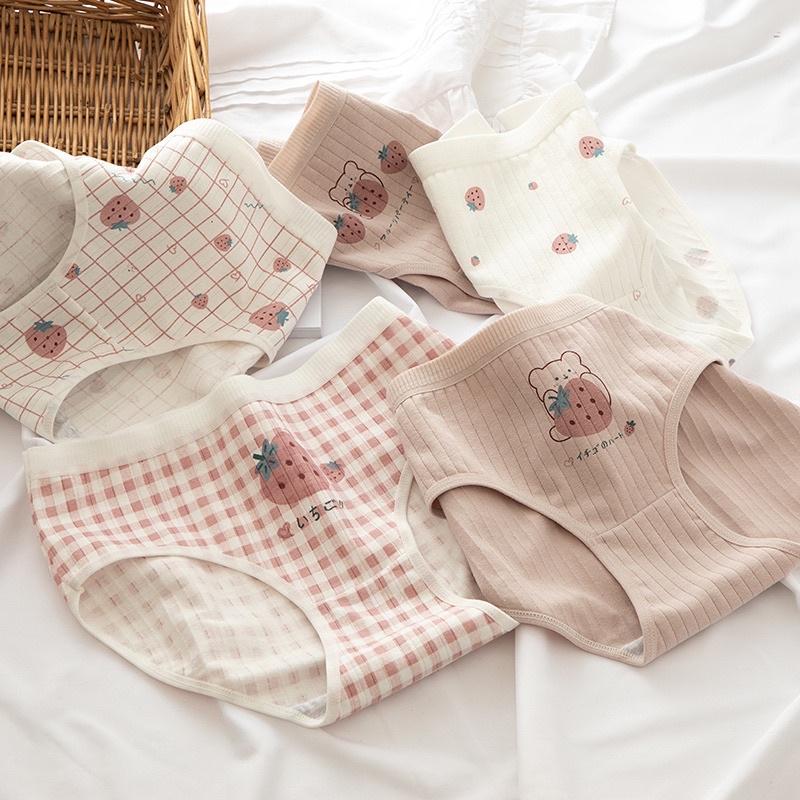 Quần Lót Nữ Cotton Siêu Thoáng Nâng Mông Dâu Tây Thỏ Hồng Siêu Kute QL11