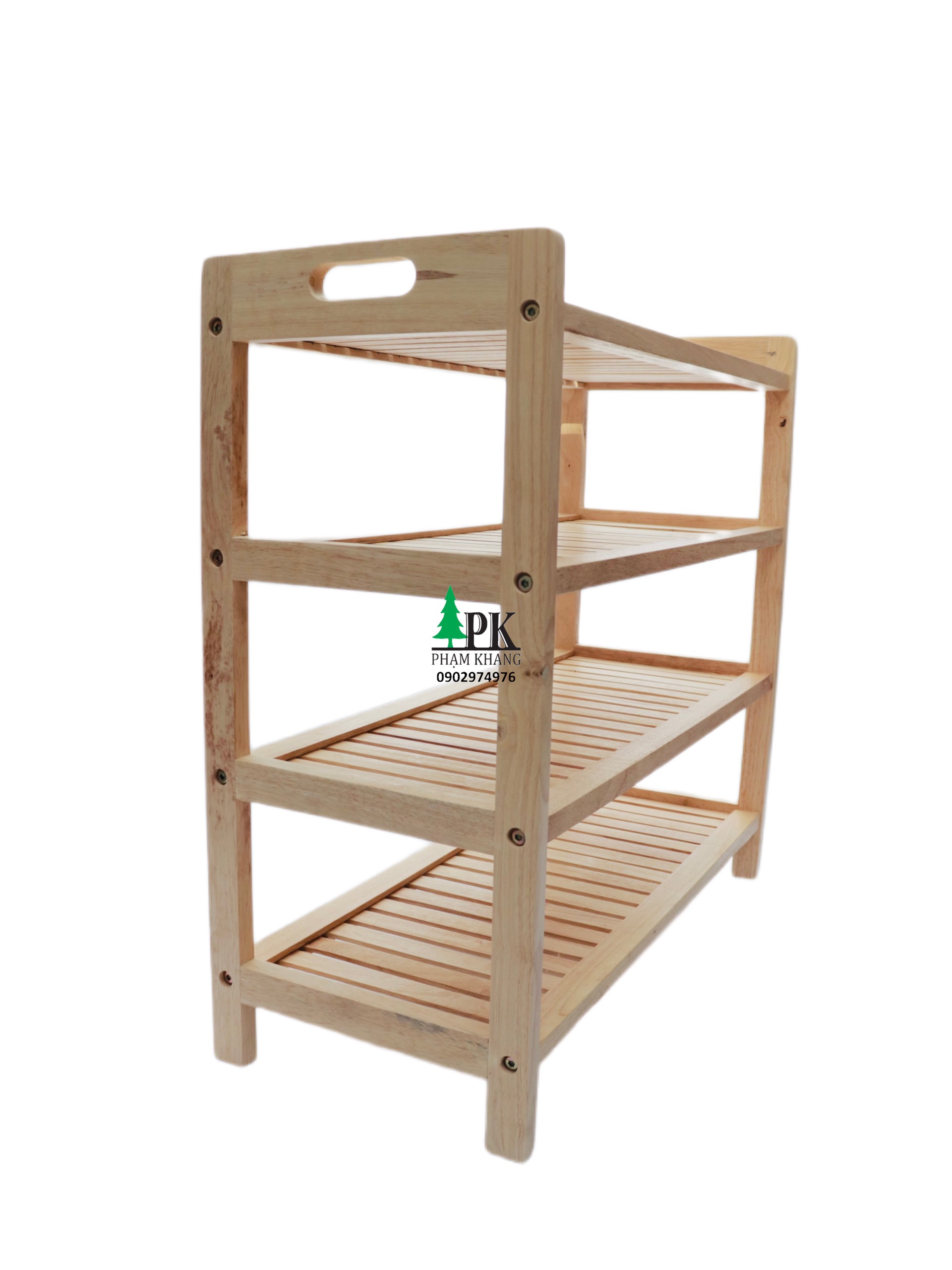 Kệ giày dép 4 tầng Start Decor - Gỗ cao su tự nhiên - Màu Gỗ Tự Nhiên/ Vàng Cherry - Kích thước rộng 64 cm/ 70 cm