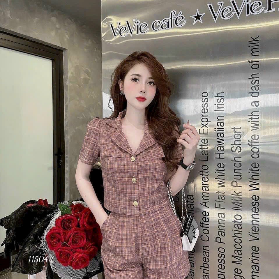 Set bộ vest cotton lụa dày sọc nữ quần ngắn mặc nhà dạo phố trẻ trung