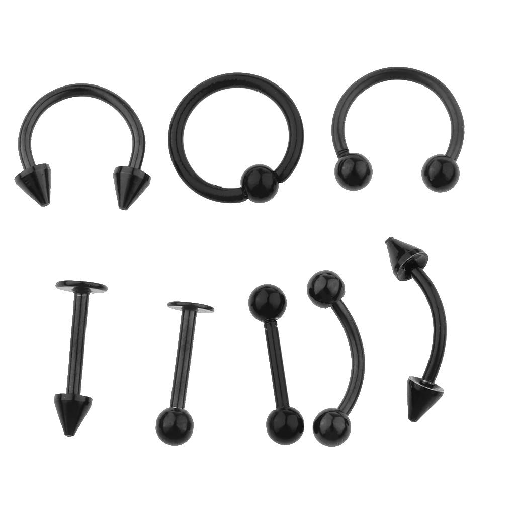 8 Pieces Nose Lip Tongue Eyebrow Tragus Piercing Body Jewelry 16g Gold