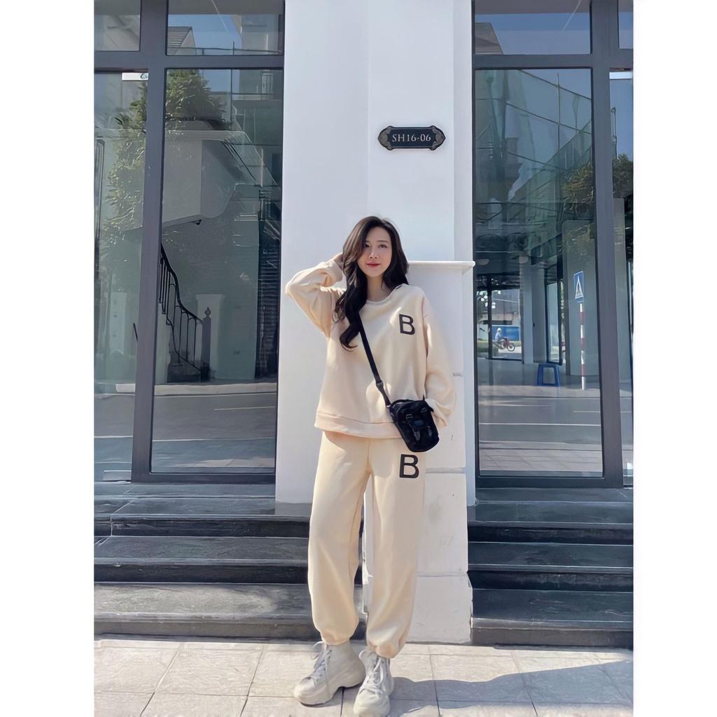 Bộ Áo Nỉ Sweater Quần Jogger Nữ Chữ B