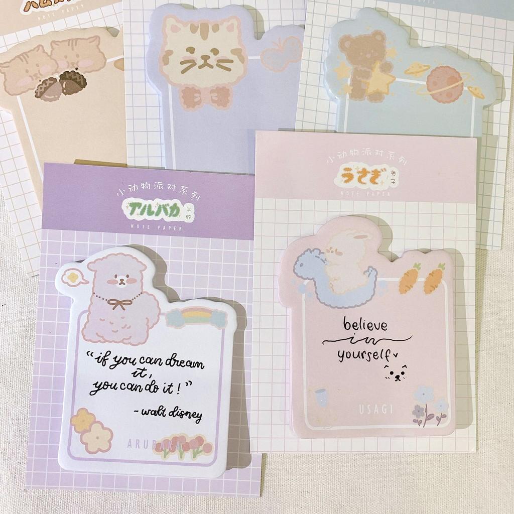 Set 30 Tờ Giấy Note Ghi Chú Màu Pastel Hình Thú Mèo Cún Dễ Thương