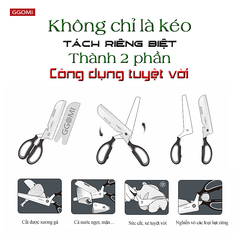 Kéo dao đa chức năng dài 30cm, chiều dài lưỡi 17cm bằng thép không gỉ an toàn của GGOMi Hàn Quốc GG172