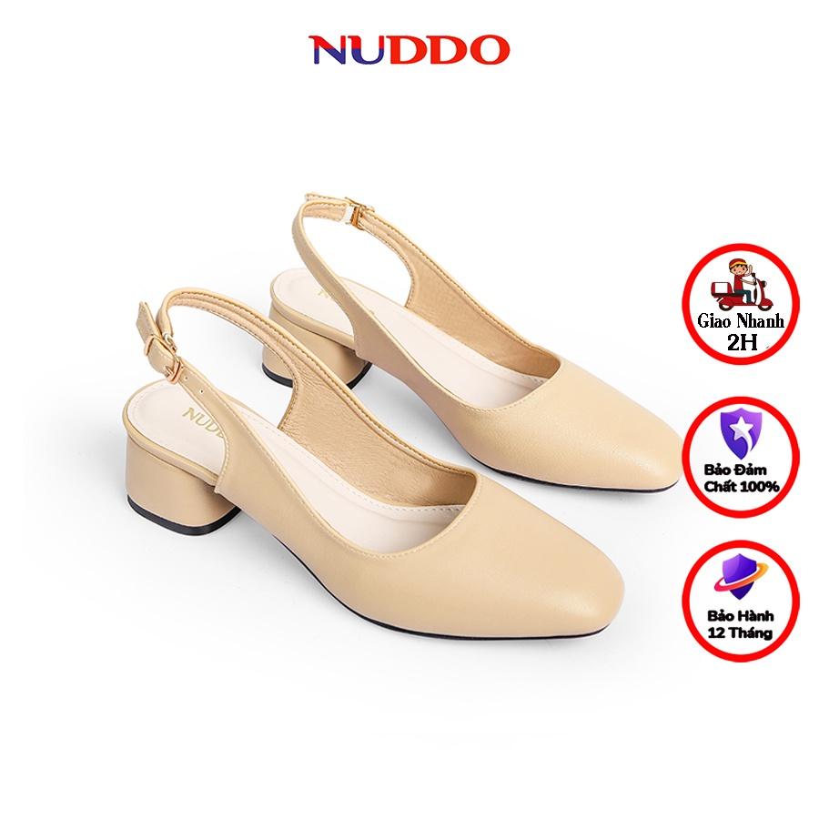 Giày Slingback cao gót nữ công sở NUDDO mũi vuông gót trụ vuông 3 phân da lì mềm mại_NUS706