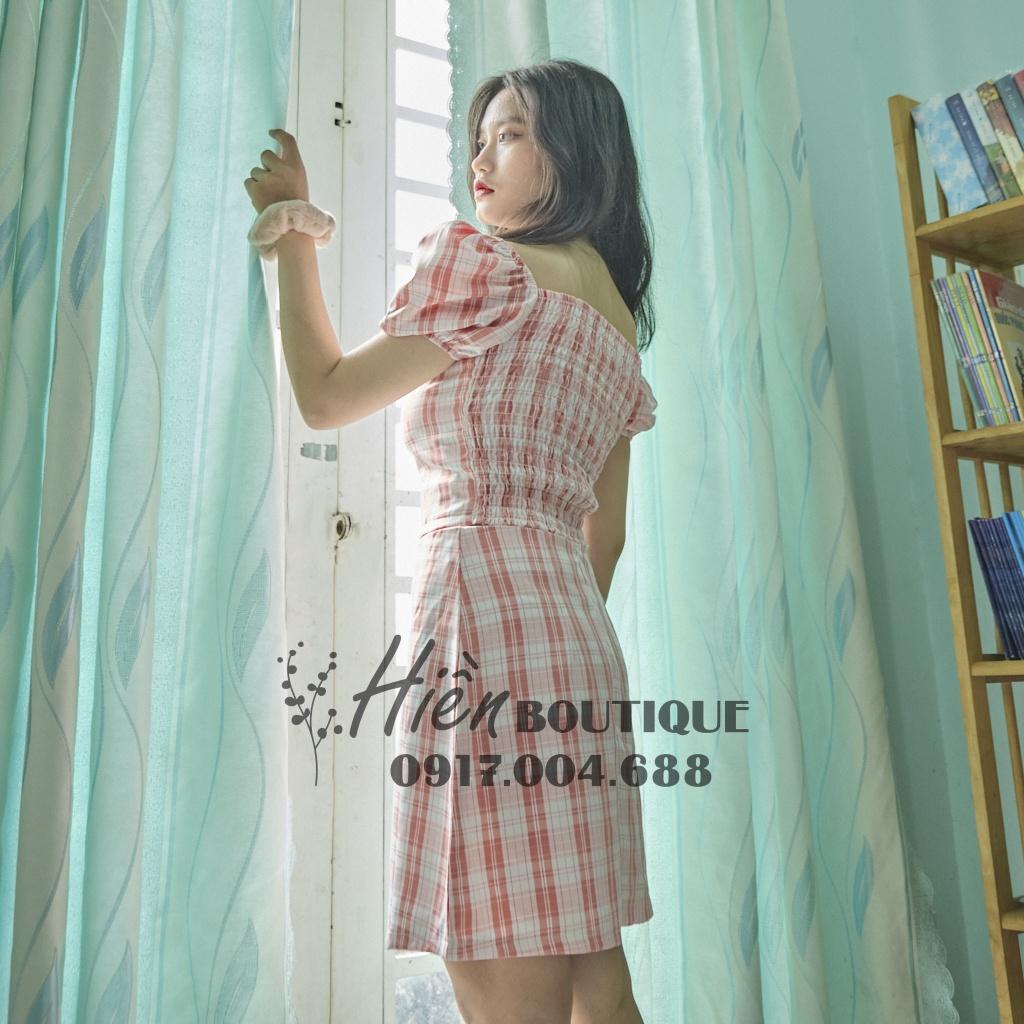 Set Đồ Nữ - Set Croptop Áo Trễ Vai Lưng Thun Phối Chân Váy Có Lót Trong Siêu Xinh