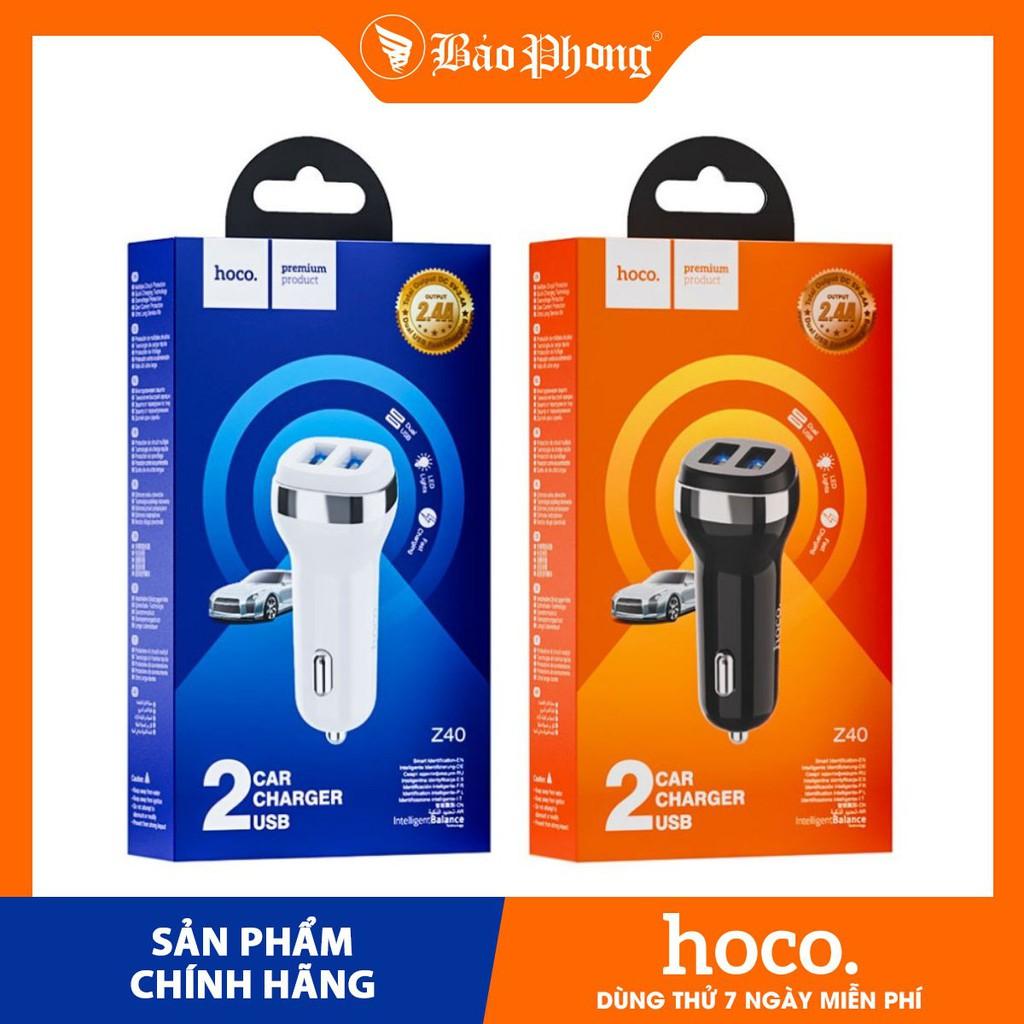 Tẩu sạc Hoco Z40 2 cổng USB Dùng Trên Xe Hơi Cổng Khe Cắm Cho Samsung iPhone Huawei Vivo Oppo LG Lenovo - Hàng chính hãng