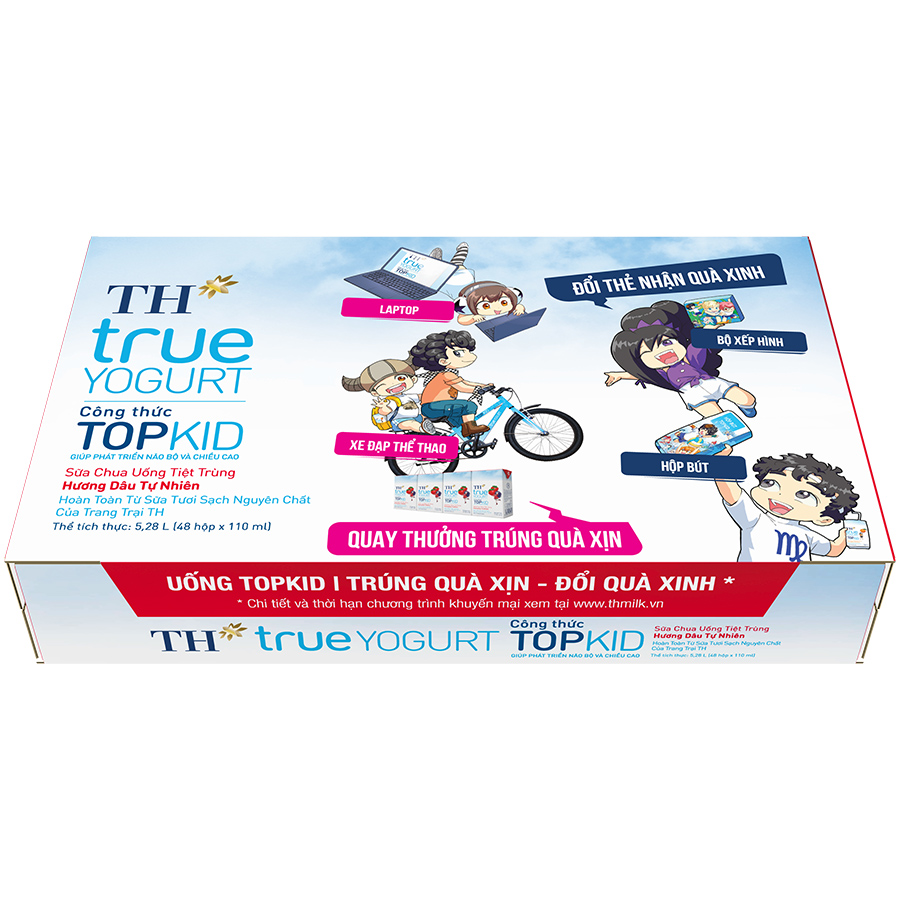 Thùng Sữa Chua Uống Tiệt Trùng Topkid Dâu TH True Milk (110ml x 48 Hộp)