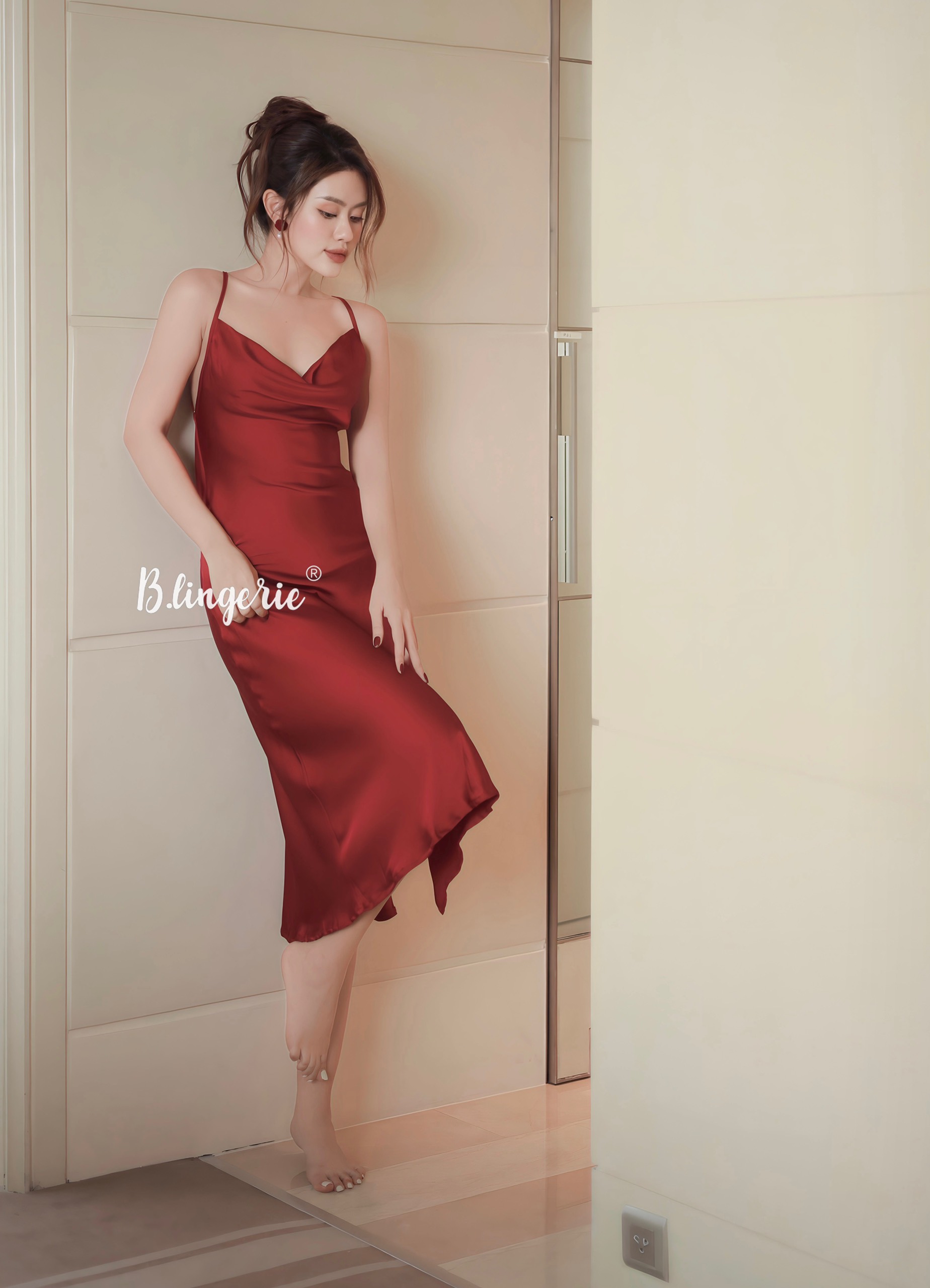 Váy Ngủ Lụa Xẻ Tà - B.Lingerie