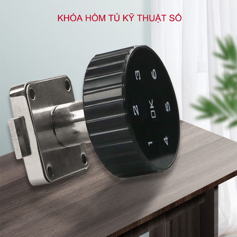 Khóa số điện tử KTS138 dùng cho cánh tủ, ngăn kéo bàn, loại mặt tròn, 6 số có thể thay đổi được mã số