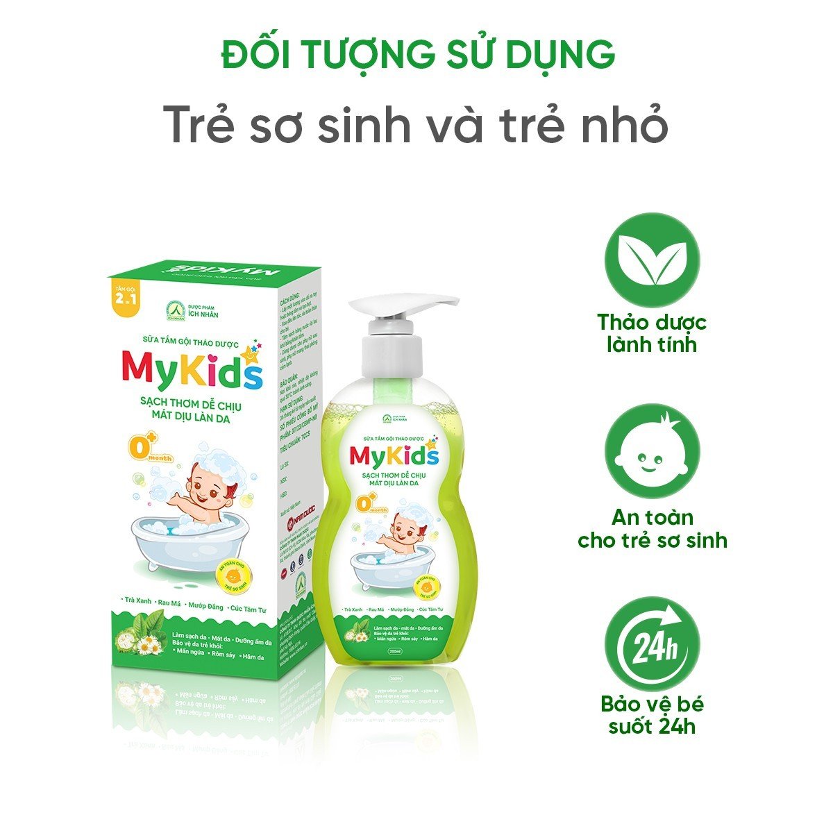 Sữa tắm gội thảo dược Mykids cho bé làm sạch, dưỡng ẩm cho da, bảo vệ da trẻ khỏi mụn nhọt, rôm sảy, mẩn ngứa Chai 200ml