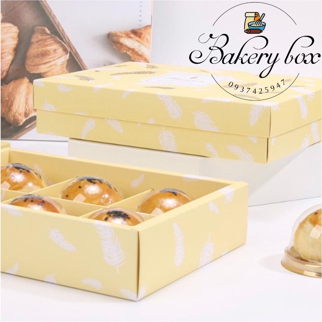 10 Set | Hộp Túi Giấy 6 Bánh Trung Thu Lá Ánh Vàng 80gr - 125gr