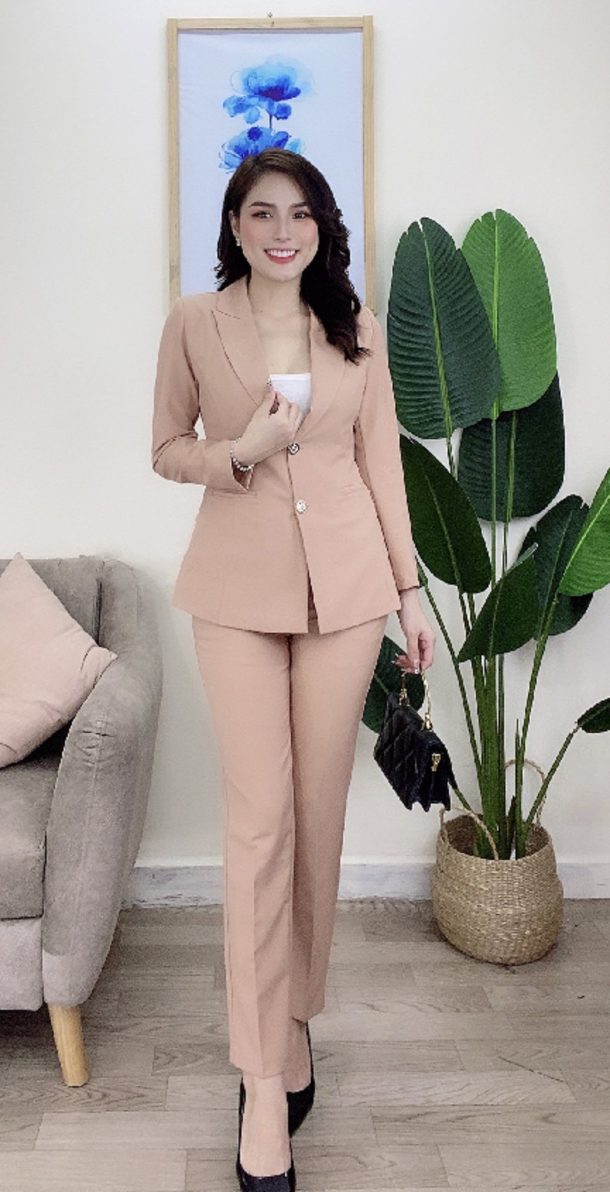 Set Vest Công Sở Tay Dài 2 Nút Form Blazer Sang Trọng