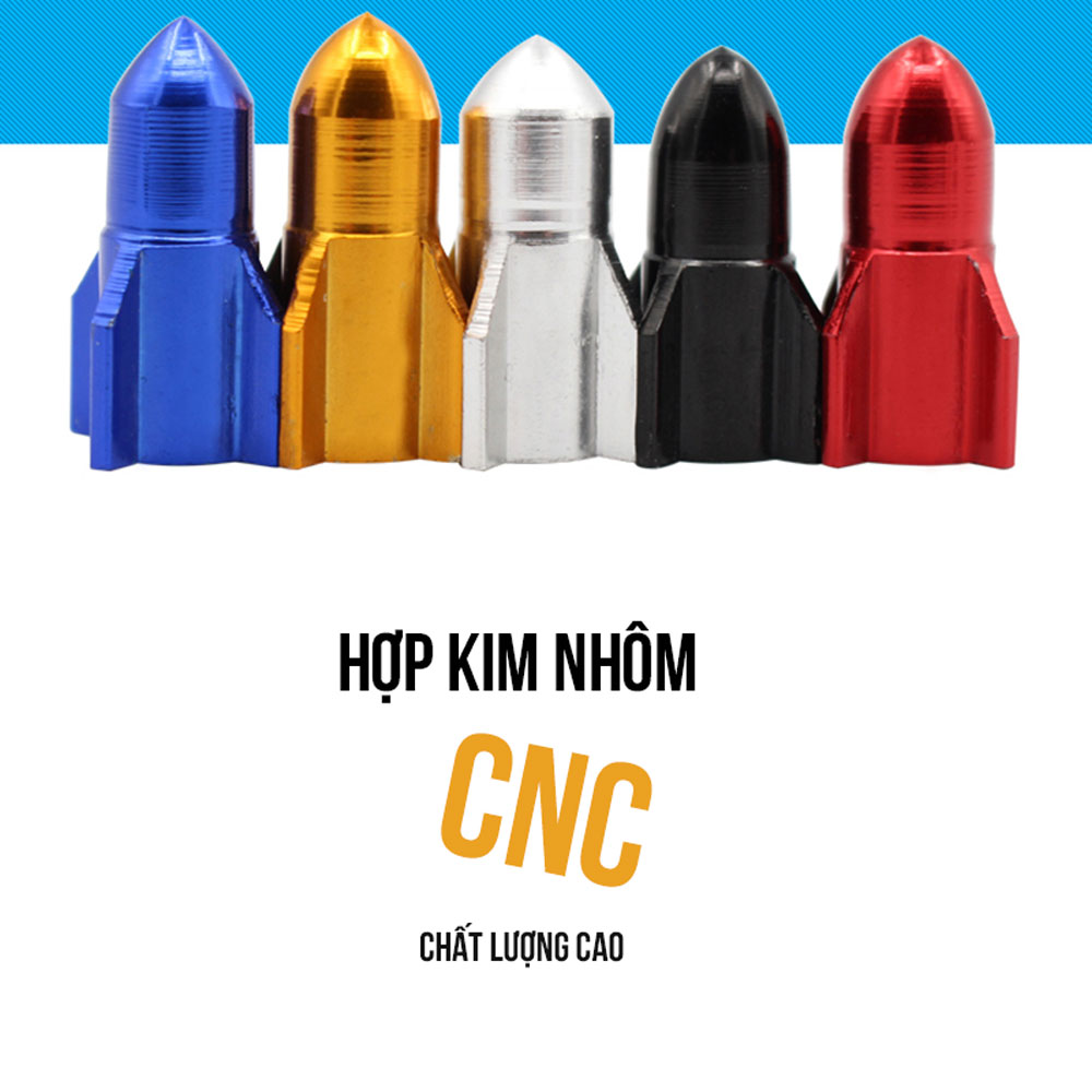 Van Xe Đạp Trang Trí Hợp Kim Nhôm CNC Cho Bánh Xe Đạp (Phù hợp Van Mỹ) Chống Bụi Hình Tên Lửa MaiLee