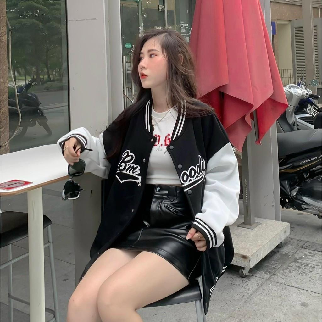 Áo Khoác Bomber Bóng Chày - Áo Khoác Dù Nam Nữ Unisex BMOODY Màu Đen Có Form Rộng XL - LP.STORE