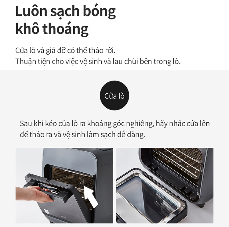 Lò nướng chân không kết hợp chức năng hấp Lock&Lock EJF693GRY Steam Air Fryer Oven - Hàng chính hãng