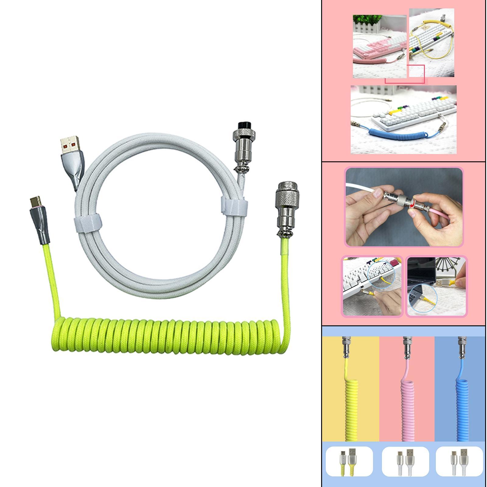 USB to Type C Coiled Cable with Aviation Plug Gaming Extendable for Mechanical Keyboard