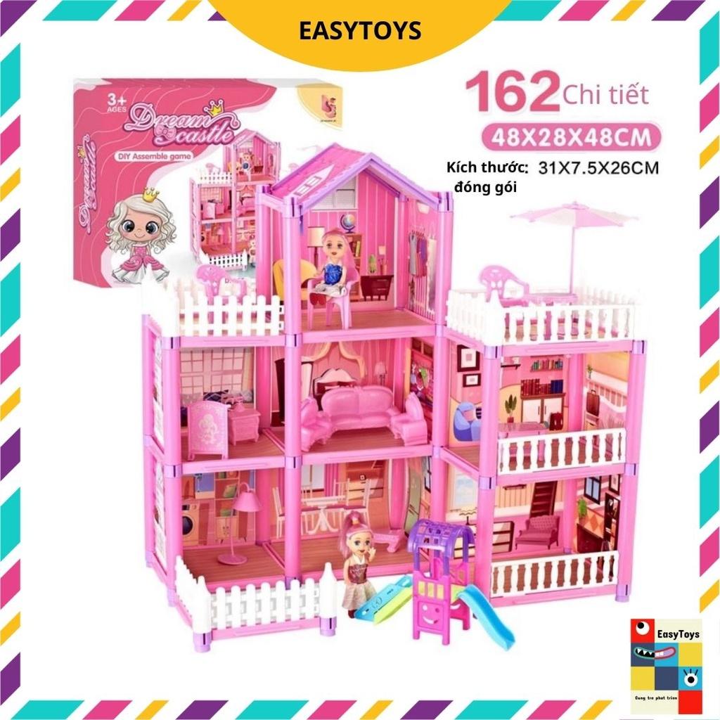 [Siêu sale] Biệt thự lắp ráp lâu đài công chúa màu hồng đồ chơi bé gái quà tặng sinh nhật
