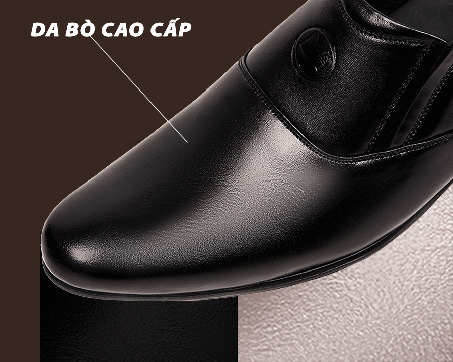 Giày Tăng Chiều Cao Nam T&TRA Tăng Cao 6Cm- S1005 Đen trơn- Chất Liệu Da Bò Cao Cấp, Đế Cao Su Ghép, Phần Tăng Cao Ẩn Bên Trong