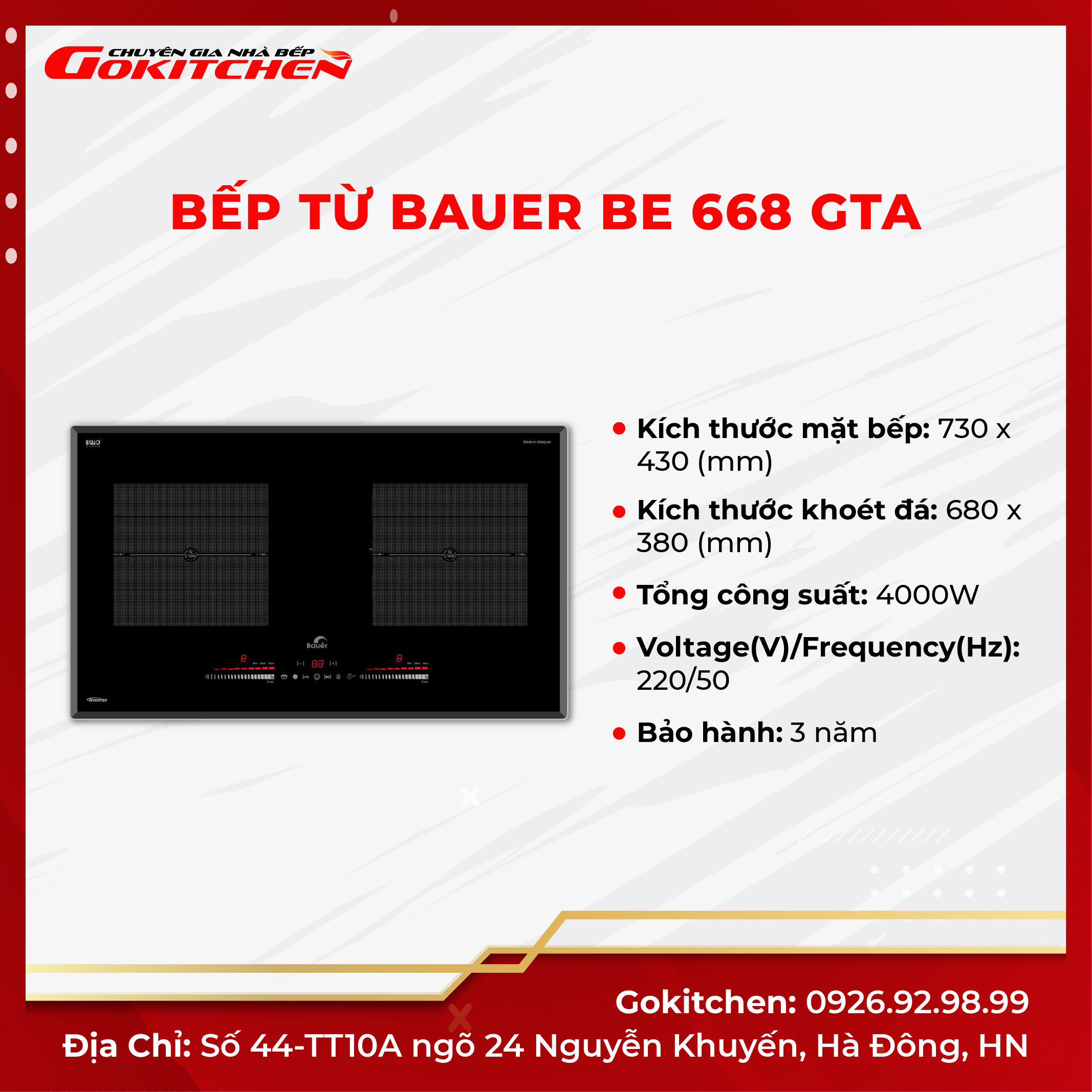 Bếp từ đôi chất lượng cao BAUER BE 668 GTA - Gokitchen - Hàng chính hãng