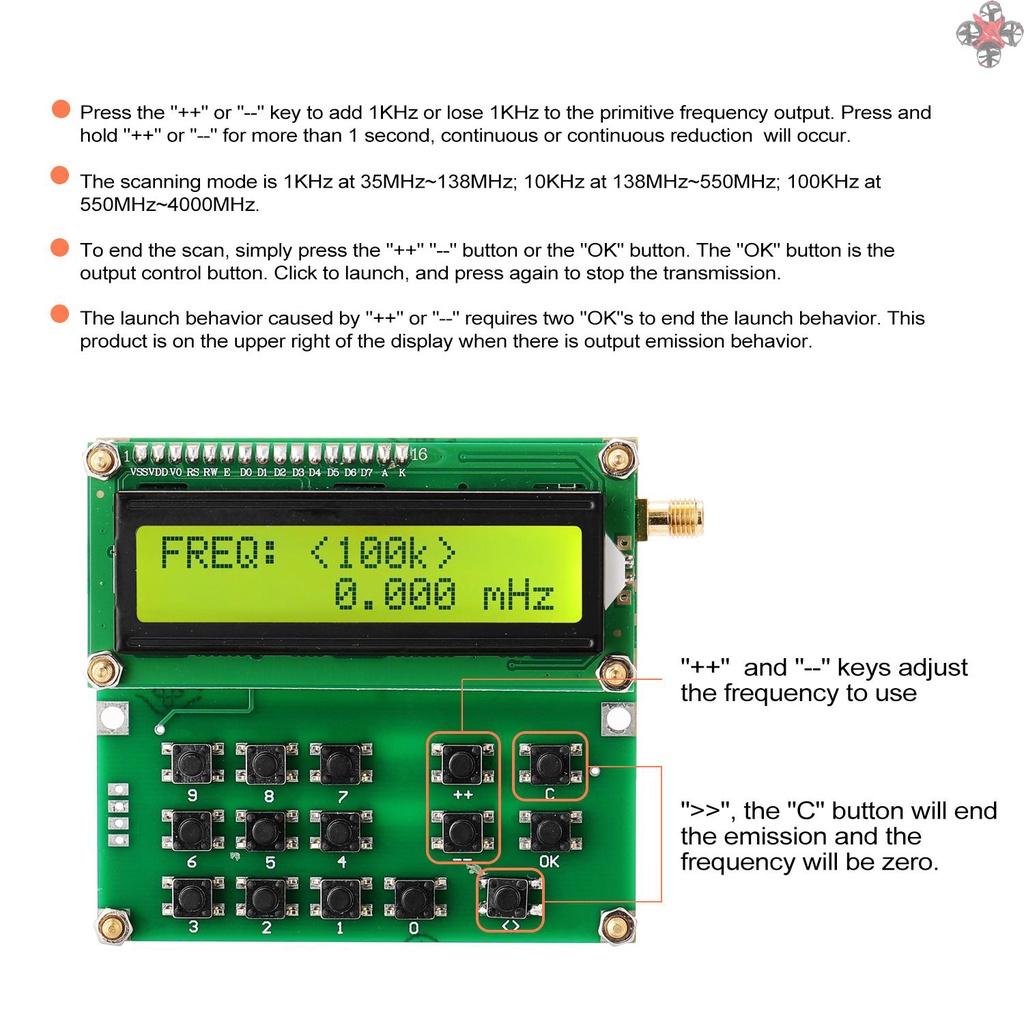 Máy Phát Tín Hiệu Adf4351 Màn Hình Lcd Kỹ Thuật Số 35mhz Đến 4000mhz