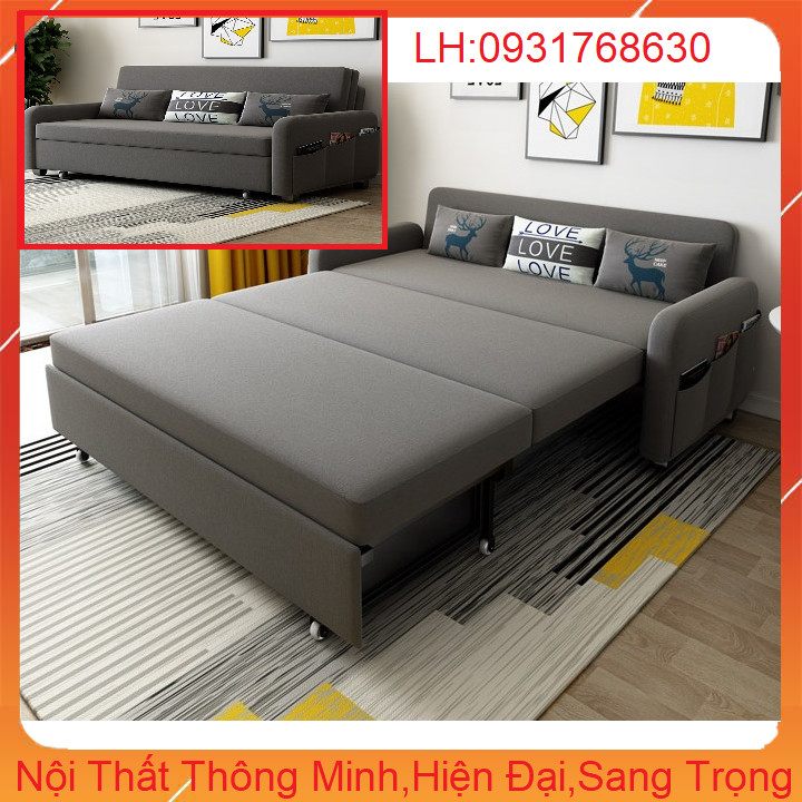 Giường Sofa Nệm Cao Su Kiêm Ghế Sofa, Giường Sofa Gấp Gọn 1m92 x 1m90 ( Xám , Ghi Sáng )