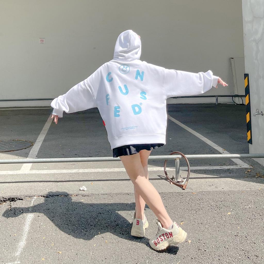 Áo khoác Nỉ form rộng HQ, có nón và dây kéo HOODIE ZIP CONFUSED, 7 MÀU kiểu dáng UNISEX NAM NỮ, có gắn logo cao su