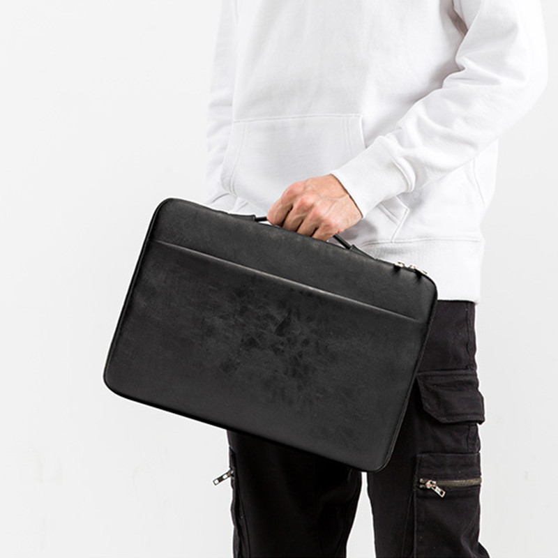 Túi xách Laptop, Macbook 13 - 15.6 inch : Chống sốc 360 độ - Mẫu da đen KM038