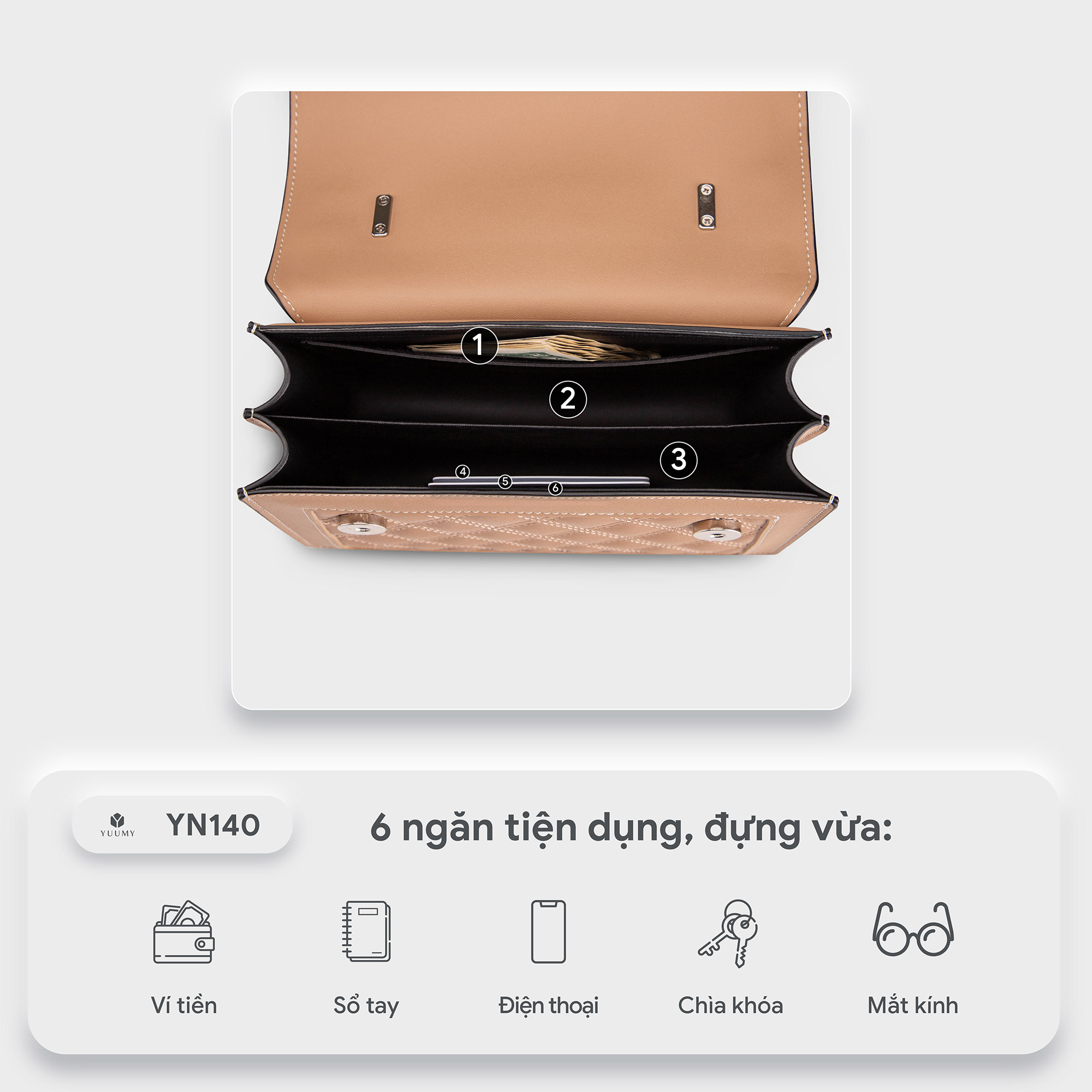 Túi đeo chéo da nữ họa tiết caro YUUMY Seasand YN140