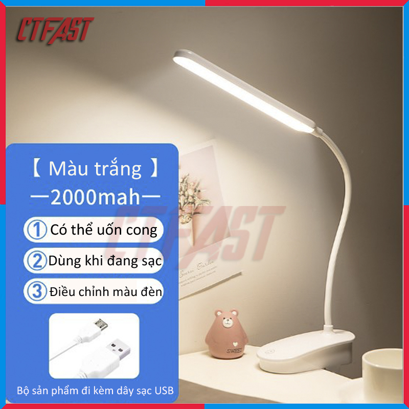 Đèn bàn học chống cận dạng kẹp, đèn bàn học, đèn làm việc LED USB di động CTFAST 03 - Đèn đọc sách thông minh bảo vệ mắt, cảm ứng điều khiển,tích điện sạc USB pin 2000 mAh, thiết kế uốn cong chiếu sáng đa hướng