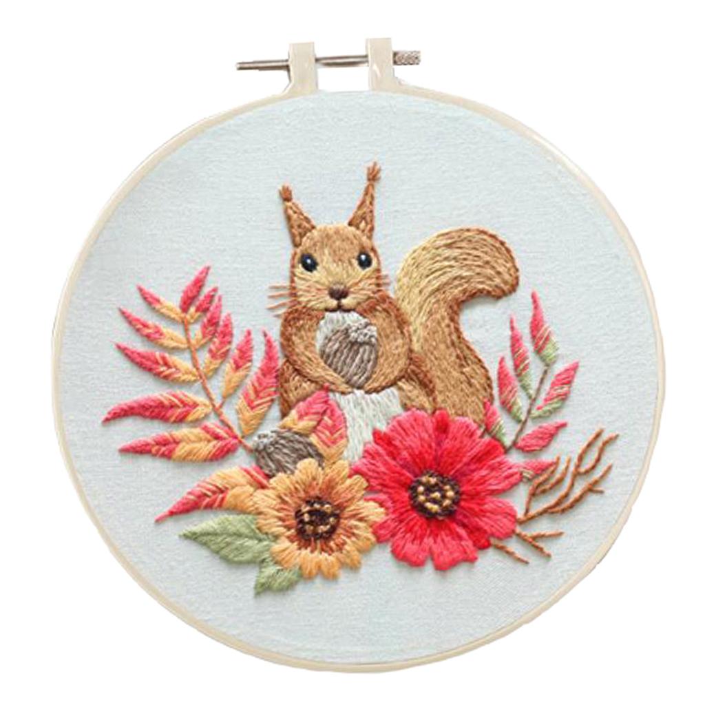 Flower Embroidery Starter Kit Hoop Pre-printed Cross Stitch Threads Needles Kits