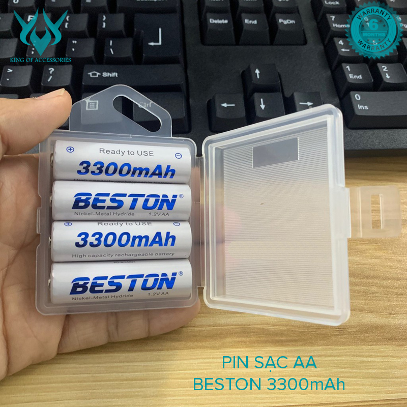 Combo 4 pin sạc AA Beston 3300mah - kèm hộp nhựa đựng pin (Hàng chính hãng)