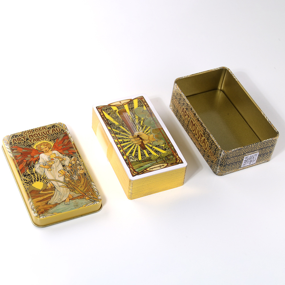Bộ Bài Golden Art Noveau Tarot Hộp Thiếc Mạ Cạnh Vàng 78 Lá