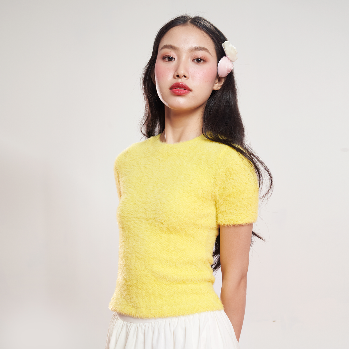 DOTTIE - Áo croptop ngắn tay vải lông - T0870