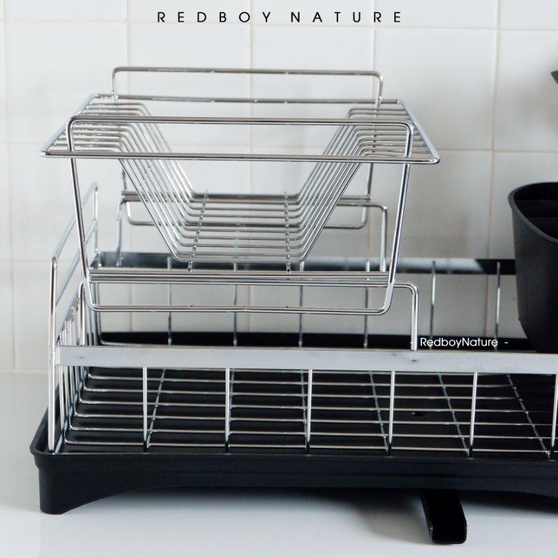 Kệ úp ráo nước chén dĩa inox 2 tầng chống rỉ sét TẶNG KÈM DAO CẮT TRÁI CÂY