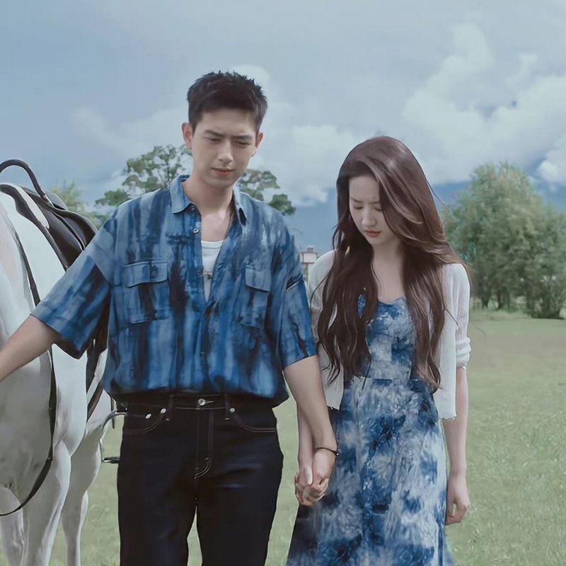 SHUANGYAN Đến nơi có gió Hứa Hồng Đậu cùng kiểu váy màu xanh da trời của Lưu Diệc Phỉ, váy nghỉ mát, váy bãi biển.