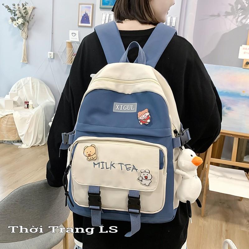 Balo Đi Học Nữ TẶNG KÈM STIKER Balo ULZZANG Du Lịch Thời Trang Chống Nước Đi Chơi Đi Phượt MILK TEA BL03