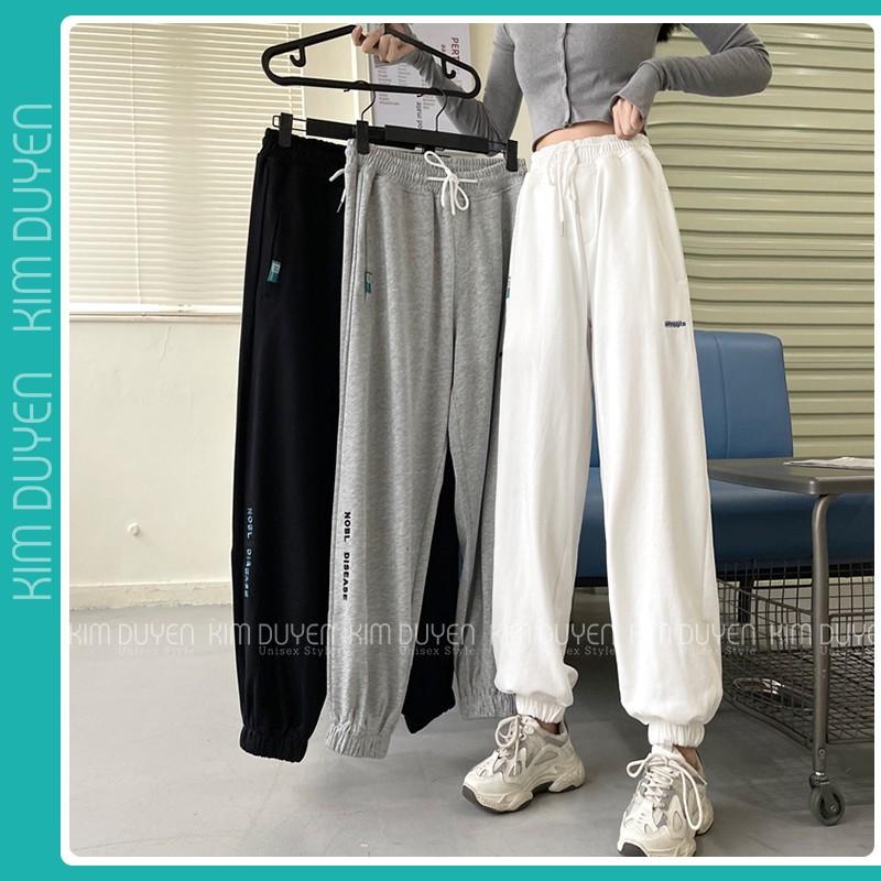 Quần Jogger Thêu Chân Chất Thun Umi Dày Quần Ống Bo Chun Hình Chữ Thêu Form Rộng Dài 95cm