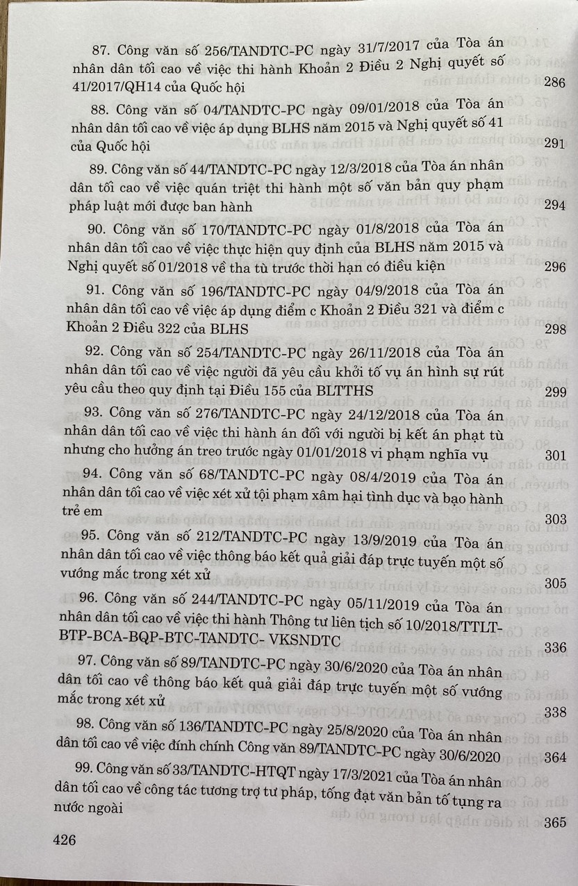 Hệ Thống Công Văn Hướng Dẫn Nghiệp Vụ Của Toà Án Nhân Dân Tối Cao Trong Lĩnh Vực Hình Sự Và Tố Tụng Hình Sự ( Từ năm 1987 đến năm 2023 )