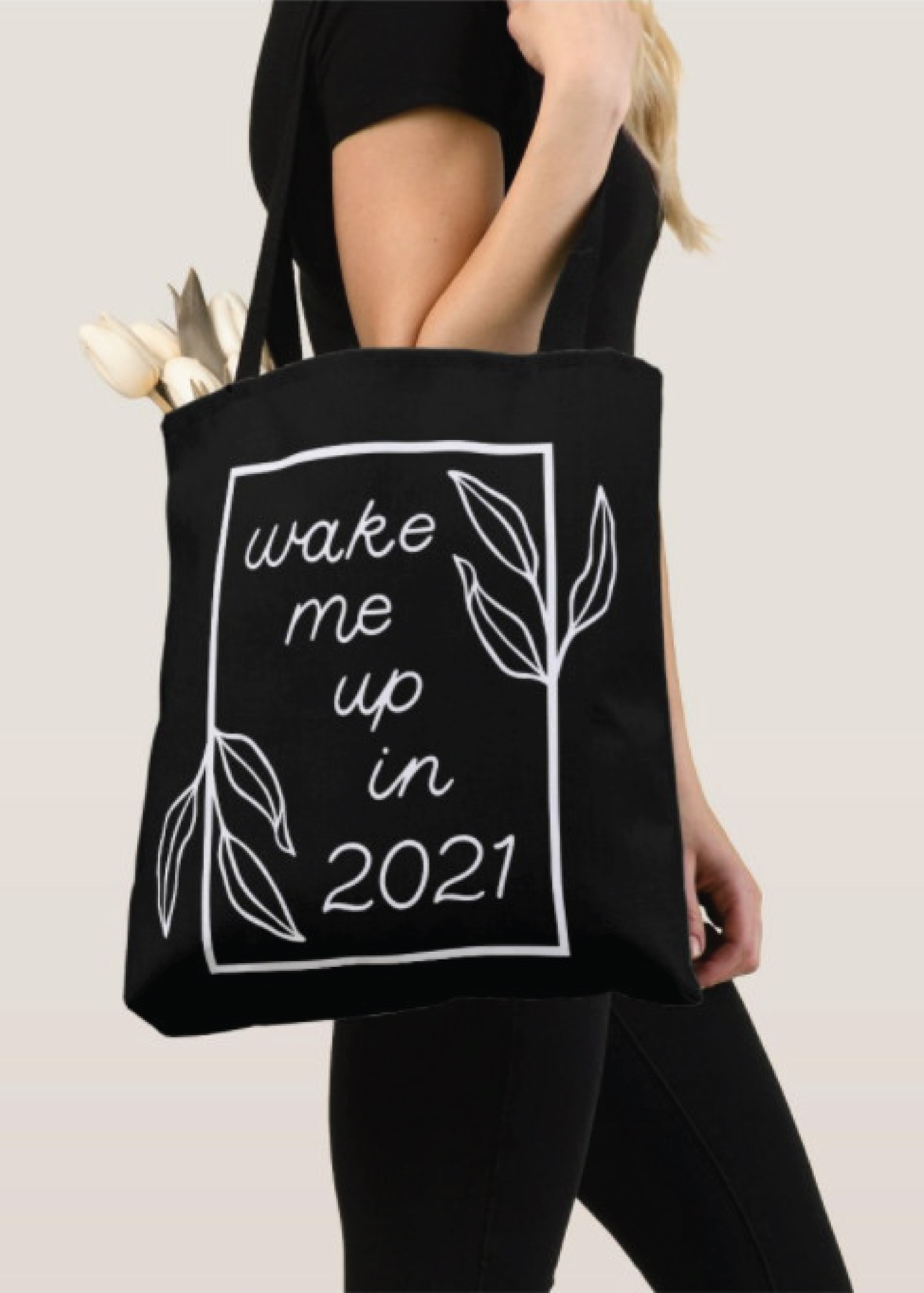 Túi Tote Thời Trang Nữ Canvas Vải Bố Màu Đen Dạng Quai Xách In Wake Me Up In 2021 Có Ngăn Phụ Trong – Mẫu Hot Trend