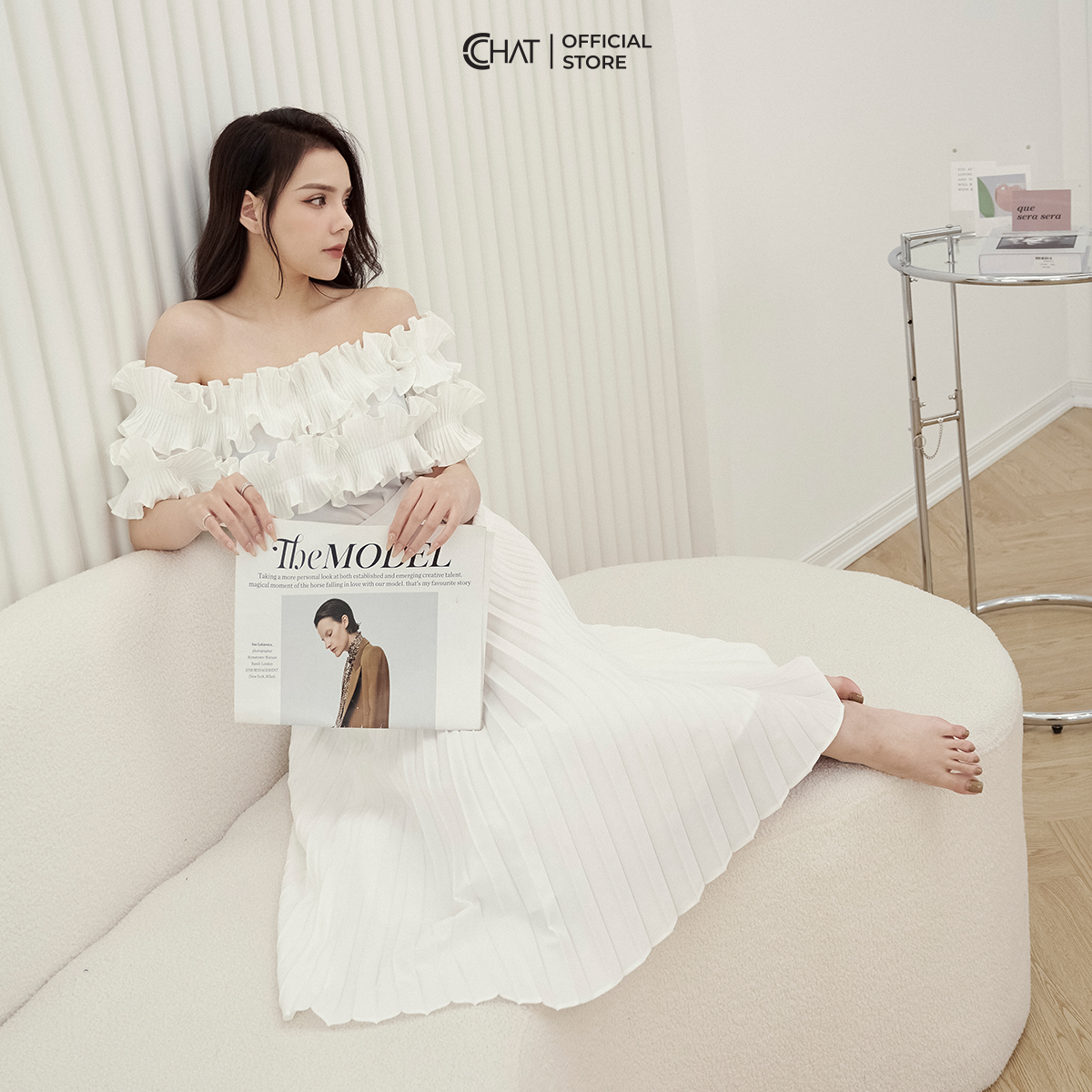 Áo Kiểu Nữ Trễ Vai Dập Ly Bèo Suông Chất Mango Cao Cấp 12ANE2025ST
