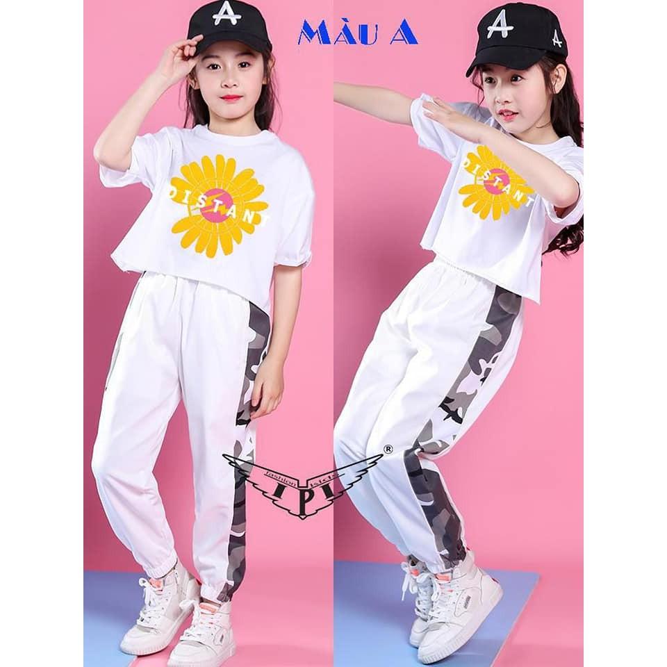 Bộ bé gái từ 20kg-65kg phong cách thể thao mùa hè áo croptop quần jogger