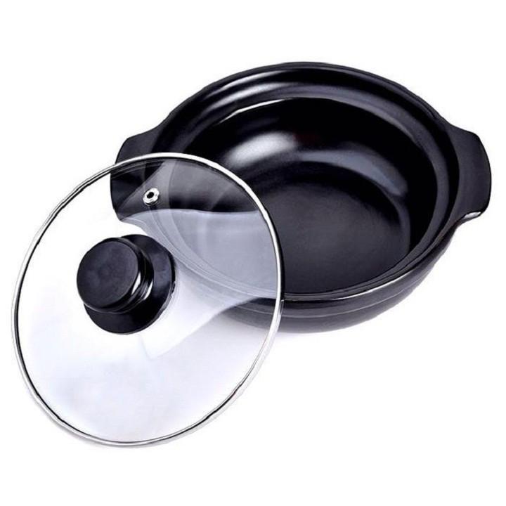 Nồi đất tráng men nắp kính 7'' nấu mì cay