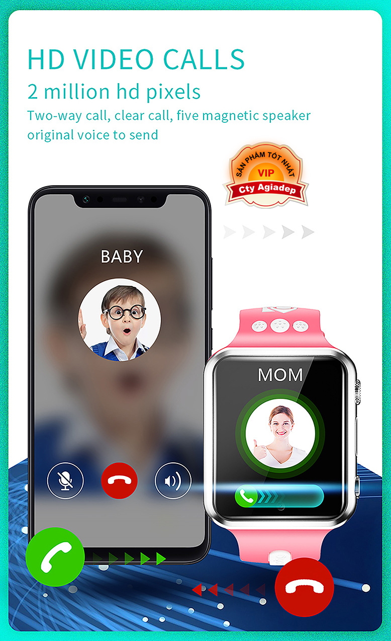 Đồng hồ thông minh Smartwatch theo dõi trẻ em xịn có Videocall, GPS, SOS, Camera, Nghe gọi 2 chiều