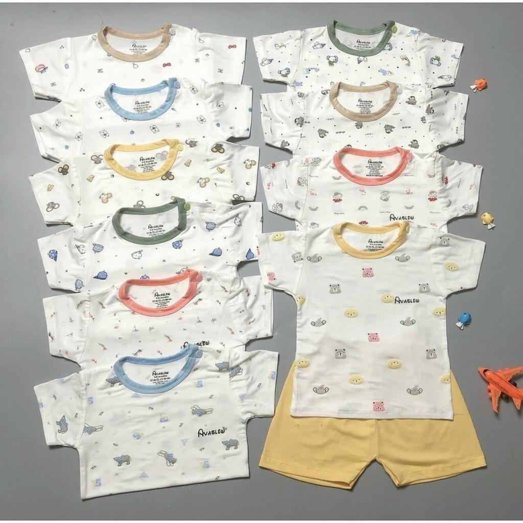 Bộ quần áo CỘC TAY thun lạnh A3 MẪ QUẦN MÀU cho bé từ 0-18 tháng