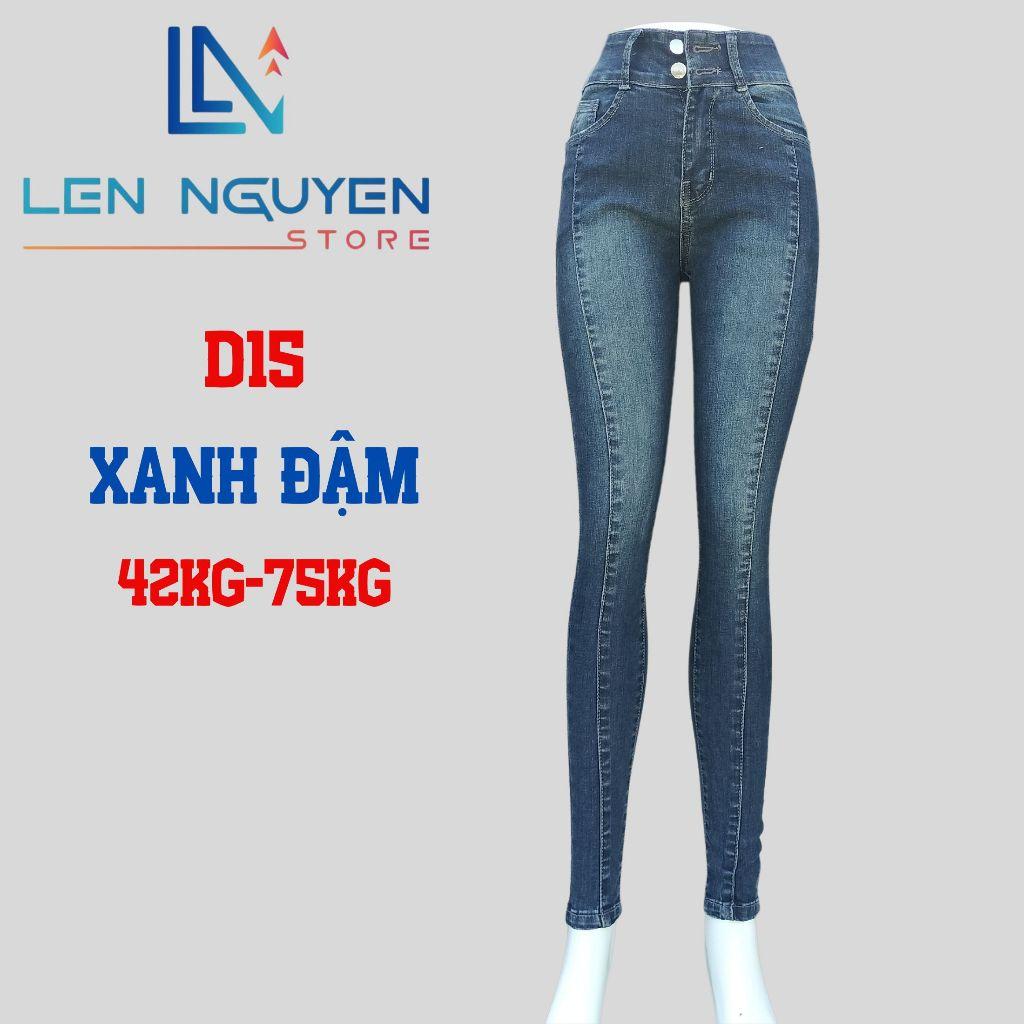 D15_Quần jean nữ, dài, lưng cao, quần bò nữ dáng ôm, quần rin nữ có big size, cho 42kg đến 75kg,LEN NGUYEN STORE - Xanh Đậm